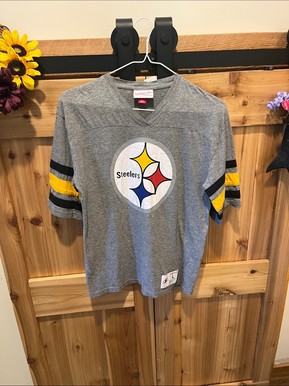 Mitchell & Ness Gray Pittsburgh Steelers Tee with Yellow and Black Accents